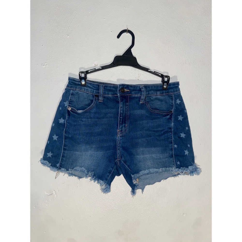 KanCan Maurices Star Print Raw Hem Denim Shorts Patriotic Americana Whimsy Y2K